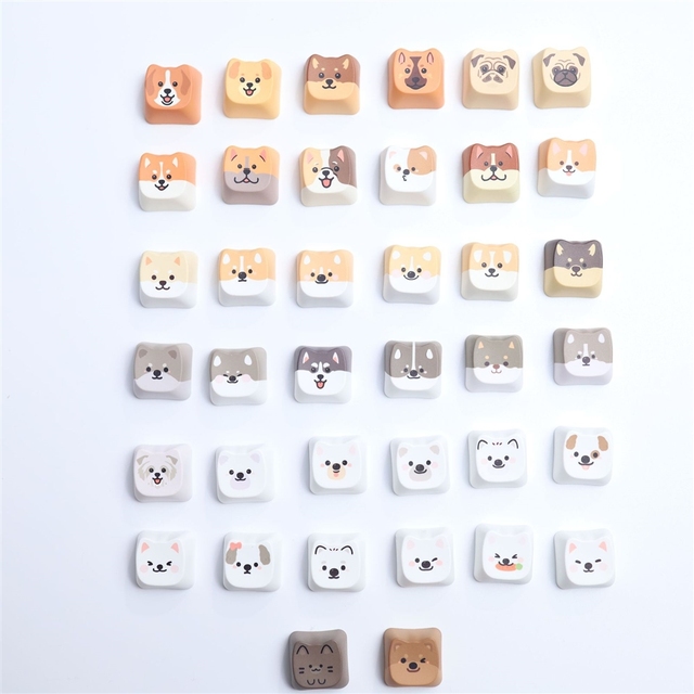 Custom Kawaii Dog Keycaps Set 36pcs Cute Animal PBT Five-sided Thermal Sublimation Mechanical Keyboard Artisan Accessories