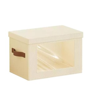 Front View Window <b>Storage</b> Box Rectangle Off White Clothing Organizer Washable Lid Standing Type - Product Image 5