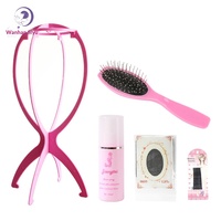 Kit de Soins Antistatiques pour Perruques Frisées : Shampoing, Après-Shampoing et Accessoires Cinq Pièces (Liquide de Soin, Pince à Perruque, Support de Perruque, Peigne à Air)