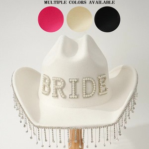 Hot Bachelorette Party Femmes Cowgirl Chapeau BRIDE Lettre Strass Gland Perle pour Mariage De Mariée En Plein Air Plage Utilisation Commerciale - Product Image 1