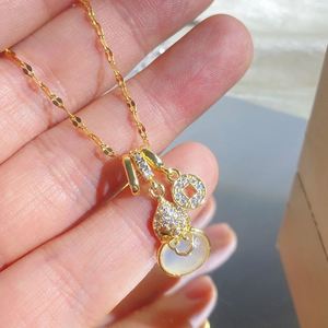 Collar De Acero Inoxidable Chinese Faux Chalcedony Gourd Pendant <b>Titanium</b> Steel Necklace Stainless Steel Necklace Clavicle <b>Chain</b> - Product Image 4