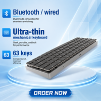 Keyboard Mekanik Ultra-Tipis Aluminium RGB 63-Tombol Hot-Swap, 2000mAh /Kabel USB-C untuk PC/Laptop