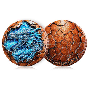 Pièce de monnaie commémorative en cuivre fin 99,9 % de 5 oz, motif Dragon de feu rouge, design Terre craquelée en relief, pour collection - Product Image 2