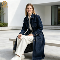 Vente en gros d'usine de vêtements veste automne-hiver personnalisée de créateur veste pour femme denim long cardigan ceinture pour femmes manteau chemise pour dames