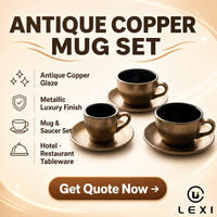 Ensemble tasse à café et soucoupe en cuivre antique avec glaçure métallique, tasse à expresso turque, vaisselle de luxe LEXI pour hôtel, restaurant, maison, cadeau