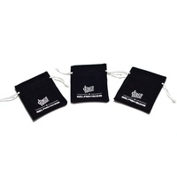 Sac à bijoux en velours noir avec cordon de serrage, logo brodé personnalisé, petit format