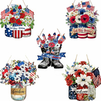 Panneau de bienvenue en bois pour le 4 juillet, plaque patriotique en bois pour la porte pour le Memorial Day, décorations murales pour la maison pour le Jour de l'Indépendance