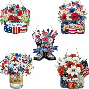 4th <strong>of</strong> July Wooden Welcome Sign Patriotic <strong>Memorial</strong> Day Wood Door Sign <strong>Plaques</strong> for Independence Day Home Wall Decorations - Product Image 1