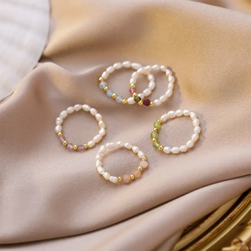 3-4mm rice shape freshwater pearl rings jewelry women