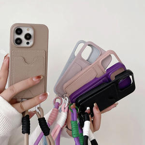 Coque de téléphone élégante en cuir PU avec fente pour carte et lanière, housse de téléphone antichoc pour iPhone 17 16 15 14 <span class=keywords><strong>13</strong></span> 12 Pro Max Plus - Product Image 2