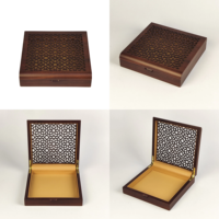 Boîte en bois brun foncé pour dattes et chocolats, avec couvercle sculpté, doublure en velours, charnière, pour le Ramadan, l'Aïd, les fruits secs et les confiseries