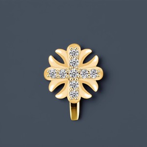 Clip-On <b>Earrings</b> Flower Shape Full Diamond Cross Iris Design Party Fashion Zinc Alloy Prong Setting - Product Image 4