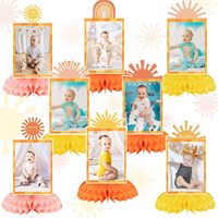 8 piezas Centros de mesa de panal de abeja Boho Sol para el primer cumpleaños, Suministros para fiesta 'Primera vuelta al sol', Adornos de mesa Hippie 'Uno en el Sol'