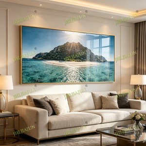 Peinture murale LED personnalisée en porcelaine cristalline, anti-UV, encadrée, motif île tropicale, paysage marin, pour salon, décoration intérieure, vente en gros - Product Image 6