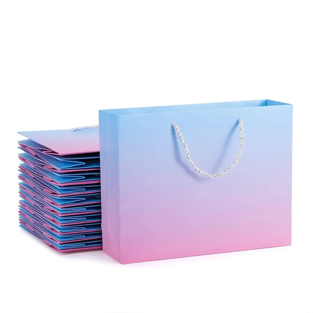 Sacchetto di imballaggio regalo squisito di moda sacchetto della spesa in cartone sfumato blu viola ecologico per negozio al dettaglio
