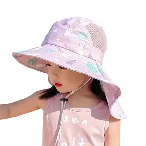 Nuevo diseño, protector solar, protección UV, estampado de dibujos animados, niño pequeño, pescador, sombrero para el sol, poliéster, bebé, niños, sombrero de cubo para niños