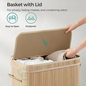 Large Capacity Eco-Friendly Bamboo <b>Laundry</b> <b>Basket</b> with Lid and Handles for Modern Bathroom Clothing Organizer - Product Image 4