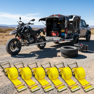 Sangles d'arrimage à cliquet D0100H5A5AX 2 x 15 en polyester avec crochet E Track, résistance à la rupture de 4400 lb pour les charges de moto, de pneus et de remorques - Product Image 2