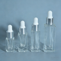 Flacon compte-gouttes carré en verre transparent de 3 ml, 5 ml, 7 ml, 10 ml, 20 ml pour huiles essentielles, flacon de sérum rechargeable, emballage en gros