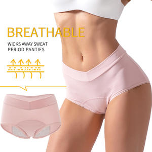 Ropa interior de algodón de cintura alta con cintura en V de talla grande, bragas para mujer, bragas menstruales a prueba de fugas de 3 capas - Product Image 3