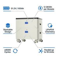 51.2V 200Ah LiFePO4 Dapat Ditumpuk 5.12kWh Penyimpanan Energi Surya Rumah dengan Dukungan Komunikasi BMS CAN 16PCS Paralel 6000+ Siklus