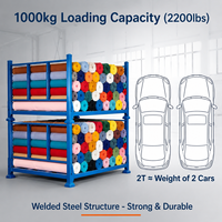 Rack de stockage de rouleaux de tissu sur palettes, robuste, empilable, pliable, en acier thermolaqué pour usage industriel en entrepôt