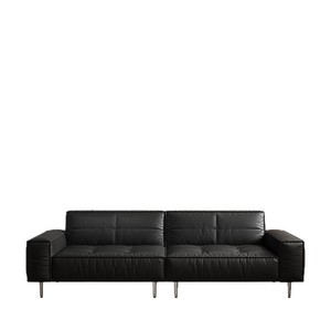 Vintage French Retro Oil Waxed Leather <b>Sofa</b> Straight Shape Tufted Foam Filling For Small Living Rooms - Product Image 5