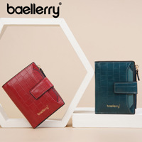 Dompet RFID Kulit PU Wanita Custom Logo Motif Buaya Dompet Koin Pendek Wanita Merek Baellerry untuk Wanita