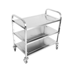 Stainless Steel 3 Tier Commercial Catering <b>Trolley</b> <b>with</b> <b>Wheels</b> for Hotel <b>Kitchen</b> Use - Product Image 6