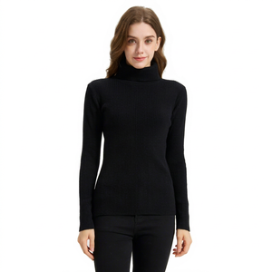 Suéter de Cuello Alto para Mujer, Tejido de Punto Acanalado, 100% Cachemira, Color Negro Sólido, Sin Mangas, Estilo Casual de Invierno, con Logotipo Frontal, Estilo Minimalista - Product Image 1