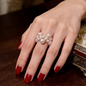 Anillo de Perlas Agrupadas para Mujer, Piedra Redonda Natural Pegada, Joyería de Moda para Boda - Product Image 2