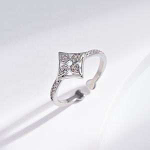 OEM plata 925 sterling silver adjustable cheap woman fashion <b>ring</b> wholesale wedding 18k gold clover <b>dainty</b> zircon finger <b>rings</b> - Product Image 1