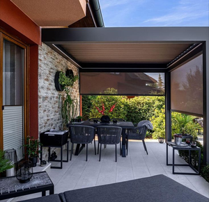 Abri de jardin extérieur toutes saisons RKOVE RK-C2, toit à persiennes imperméable, auvent pare-soleil pour patio, restaurant, terrasse, extension - Product Image 1