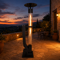 Poêle à granulés en verre pour extérieur, type fusée, 135 cm de haut, en métal noir, pour patio et jardin, avec cendrier