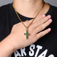 Pendentif croix en laiton bleu double face, double couleur, zircon bleu, collier rétro personnalisé en laiton, cadeau