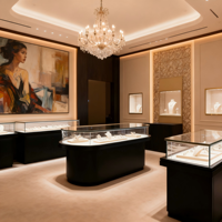 Support d'affichage de montre moderne avec LED et vitrine en verre pour l'affichage en magasin de bijoux, vitrine de magasin de bijoux, design d'intérieur