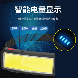 Linterna frontal recargable Cob de 3000 mAh con diadema ajustable, pantalla de potencia de alto brillo, iluminación para trabajo al aire libre - Product Image 1