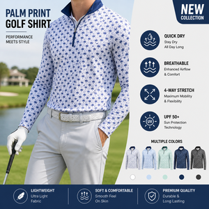 Custom Athletic Golf Quarter Zip <b>Pullover</b> with Logo <b>Men</b>’s Palm Tree All over Print Breathable Lightweight Stretch Sweatshirt OEM - Product Image 2