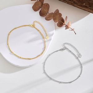 Dylam Charm Bracelet de cheville en chaîne perlée argentée, plaqué or 14K, style bohème plage, avec petit cœur délicat et alphabet A-Z - Product Image 6
