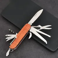 Ouvre-bouteille multifonction, multi-outils, couteau pliant en acier inoxydable, manche en bois, ouvre-bouteille, porte-clés d'extérieur