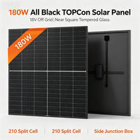 Panneau solaire carré 180W N pour 18V, tout noir, verre trempé, pour camping-car, balcon, réseau, vente en gros, efficacité 24,5%, système solaire hybride