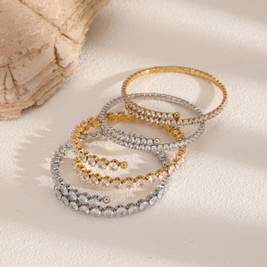 Bracelets en acier inoxydable à motif étoile ouverte, sertis de zircone cubique, design empilable pour usage quotidien et soirées, bracelets tendance transfrontaliers - Product Image 1