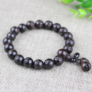 Pulsera de Madera Tallada con Cuentas Redondas de 15mm, Mantra de Seis Caracteres, Unisex, Joyería Budista, Rosario - Product Image 4