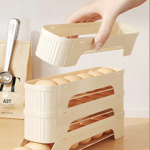 Caja organizadora de huevos para refrigerador de 4 niveles con dispensador automático y rodillos, estilo escalera - Product Image 2