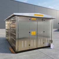 Transformateur compact pour extérieur, monté sur socle, en acier laminé à froid/galvanisé, avec prises de courant personnalisables, haute tension
