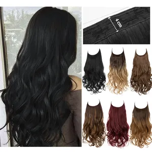 Groothandel Golvende Krullende Onzichtbare Halo Fiber Hair Extensions Natuurlijke Zwarte Ombre Blonde Kleur Lange Synthetische Haarstukken Voor Vrouwen