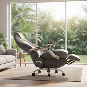 <span class=keywords><strong>Chaise</strong></span> de bureau ergonomique contemporaine de direction, dossier haut, cuir <span class=keywords><strong>patchwork</strong></span> bleu et blanc, pivotante à 360°, accoudoirs larges fixes, pour hôtel - Product Image 1