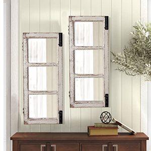 <span class=keywords><strong>Espejo</strong></span> de <span class=keywords><strong>Ventana</strong></span> Moderno con Marco de Madera Estilo Rústico, 14 x 33 Pulgadas, Colgante Vertical, Color <span class=keywords><strong>Blanco</strong></span> Desgastado, Fuente de Luz LED, Ecológico - Product Image 3