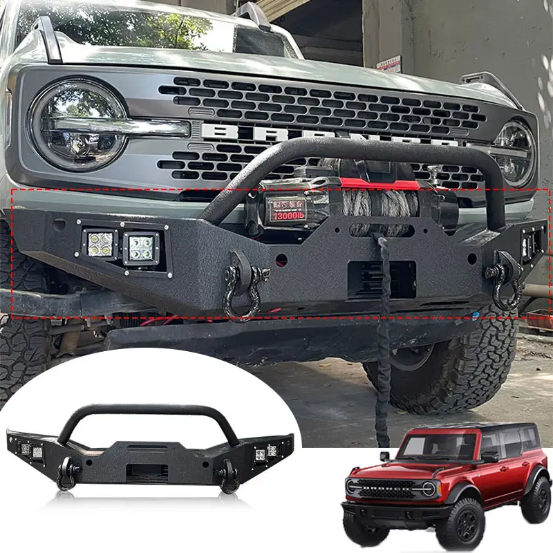 for Ford BRONCO 2021 2023 bull bar Mid-width Front Bumper with Winch Plate 4pcs LED Lights athletics Moduler HD
