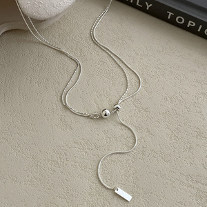 Gioielli di moda <span class=keywords><strong>925</strong></span> in <span class=keywords><strong>argento</strong></span> Sterling doppia catena collana serpente e catena a maglie per le donne - Product Image 1